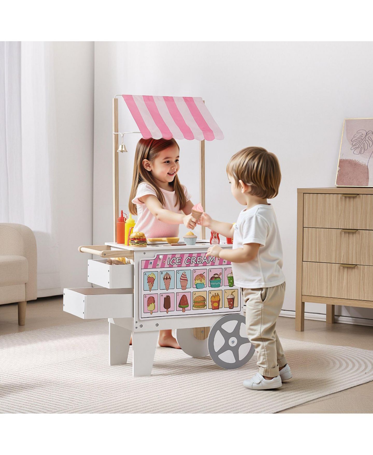 Детская игрушка SUGIFT Ice Cream Cart with Flipping Menus, Freezer & Scanner, цвет: Розовый — фото 2