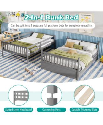 Full Size Wood Bunk Bed with Ladder and Platform Support