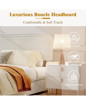 Full Boucle Upholstered Bed Frame with Headboard, 2 Storage Drawers