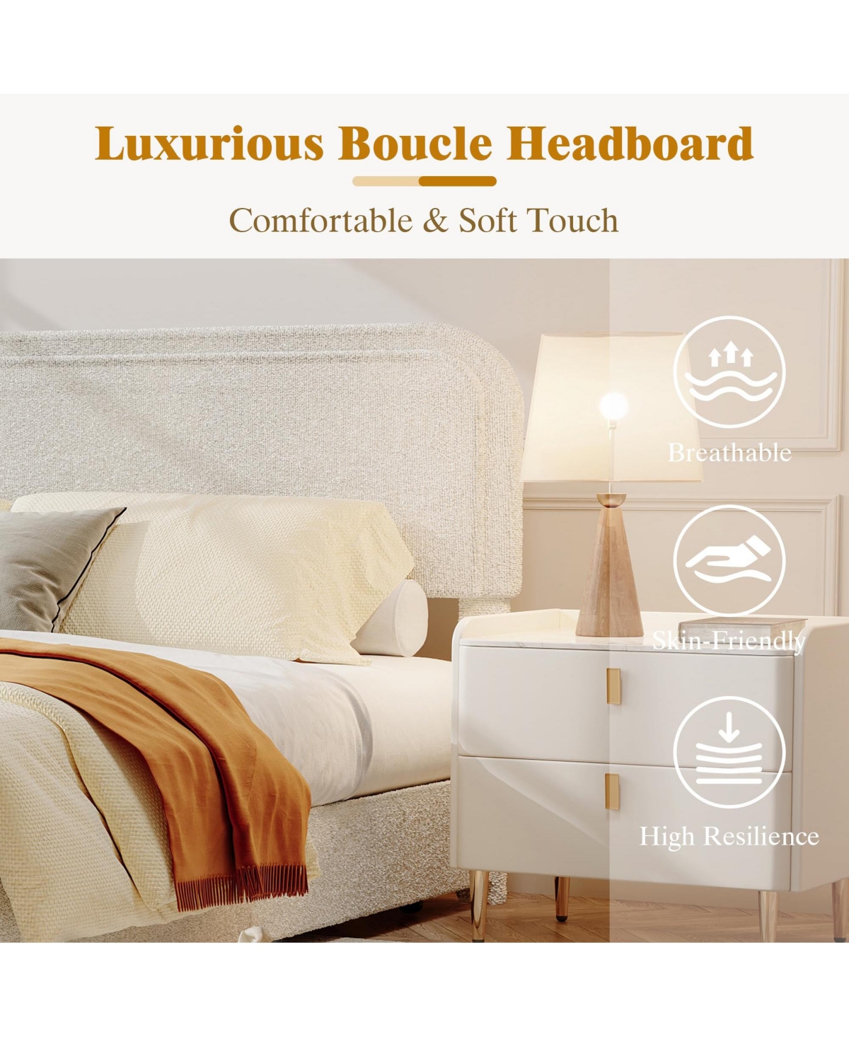 gaomon Full Boucle Upholstered Bed Frame with Headboard, 2 Storage Drawers