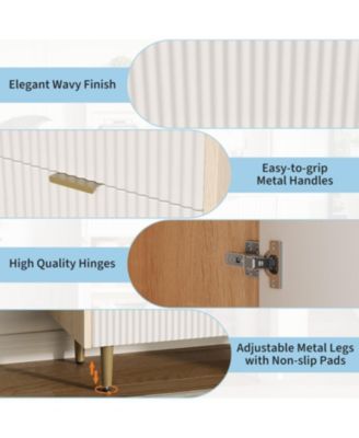 "Fluted Sideboard Buffet Cabinet with Storage, Modern Coffee Bar Cabinet with Adjustable Shelves & 2 Drawers, Wood Console for Kitchen"