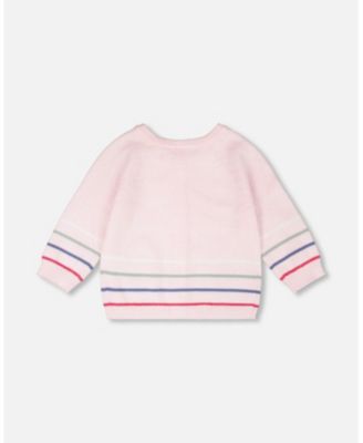 Baby Girls Cotton Knit Striped Button Front Cardigan Light Pink