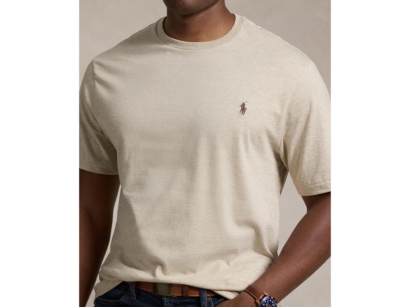 Мужская футболка Polo Ralph Lauren Big & Tall The Iconic Mesh, цвет: Дюнный меланжевый — фото 4