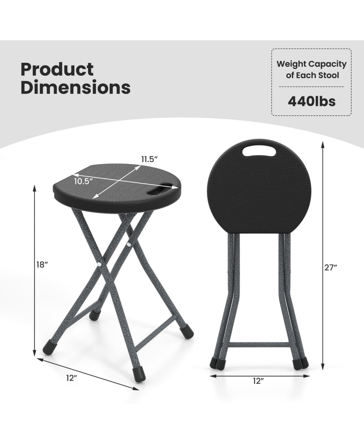Mecale Adult Folding Stool with Built-In Carry Handle, Portable Compact Seat