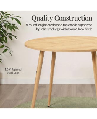 Round Mid-Century Modern 35.5in Dining Table, Dinette for Home or Kitchen w/Wood Finish Steel Legs 