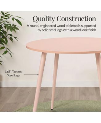 Round Mid-Century Modern 35.5in Dining Table, Dinette for Home or Kitchen w/Wood Finish Steel Legs 