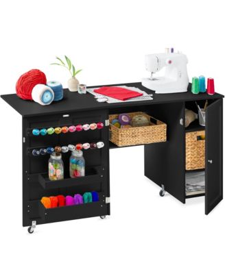 Large Portable Multipurpose Folding Sewing Table w/ Magnetic Doors, Craft Storage
