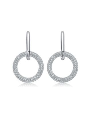 Modern Round & Oval Fusion Paved CZ Drop Hoop Earrings