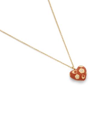Faux Stone Signature C Floral Chubby Heart Pendant Necklace