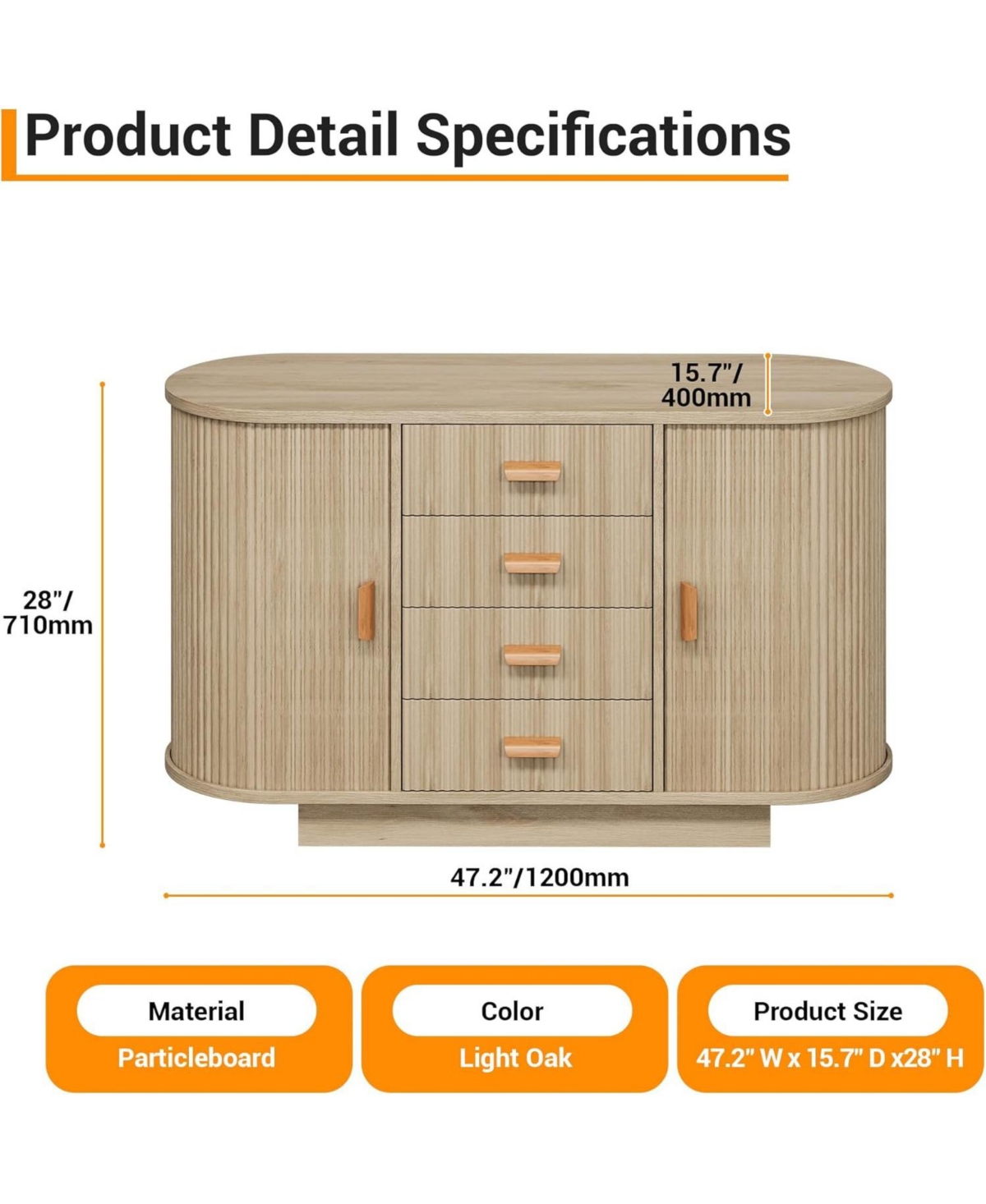 gaomon Fluted Sideboard Buffet Cabinet with Storage, 47in Large Wood Kitchen Storage Cabinet Coffee Bar Console Table