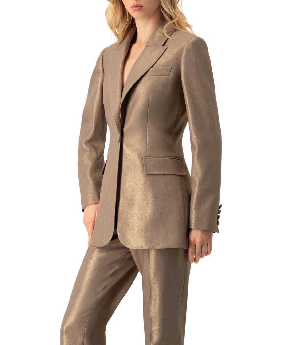 Ivonne Women's Sparkling Blazer with Flap Pockets