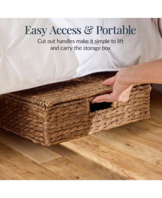2PC Water Hyacinth Nesting Underbed Storage Baskets with Wheels