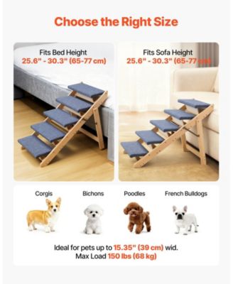 5-Step Wooden Pet Stairs for Bed, Sofa, or Car, Foldable Flat Design, 150 lb Capacity