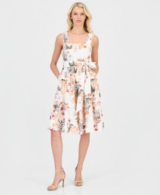 Women's Cotton Floral Tiered Fit & Flare Dress
