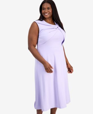 Plus Size Pebble Crepe Twist-Front Midi Dress