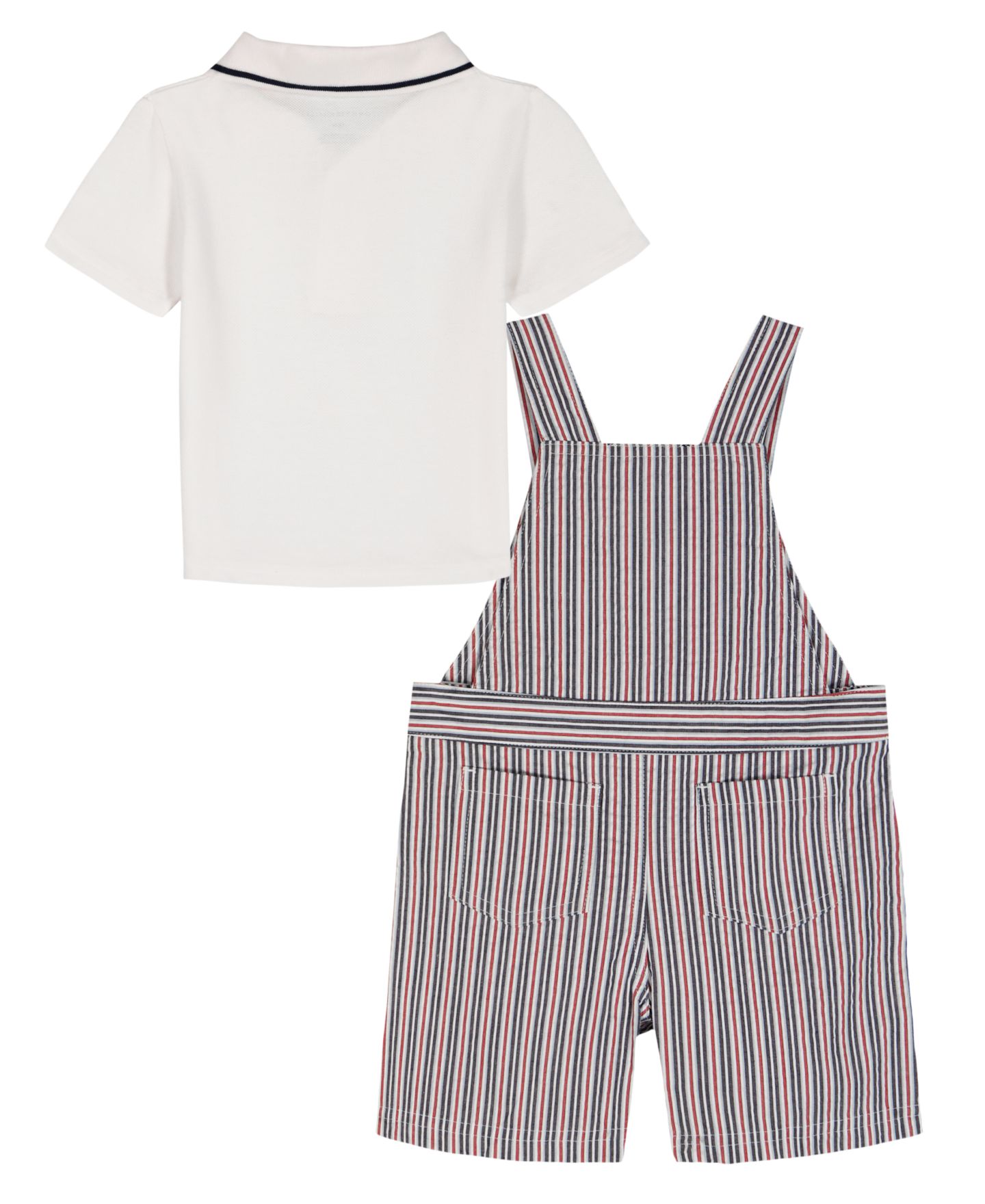 Комплект Tommy Hilfiger Polo Collared T-Shirt and Seersucker Stripe Shortalls, 2-Piece Set для мальчиков-малышей, цвет: Тёмно-синий / Белый — фото 2