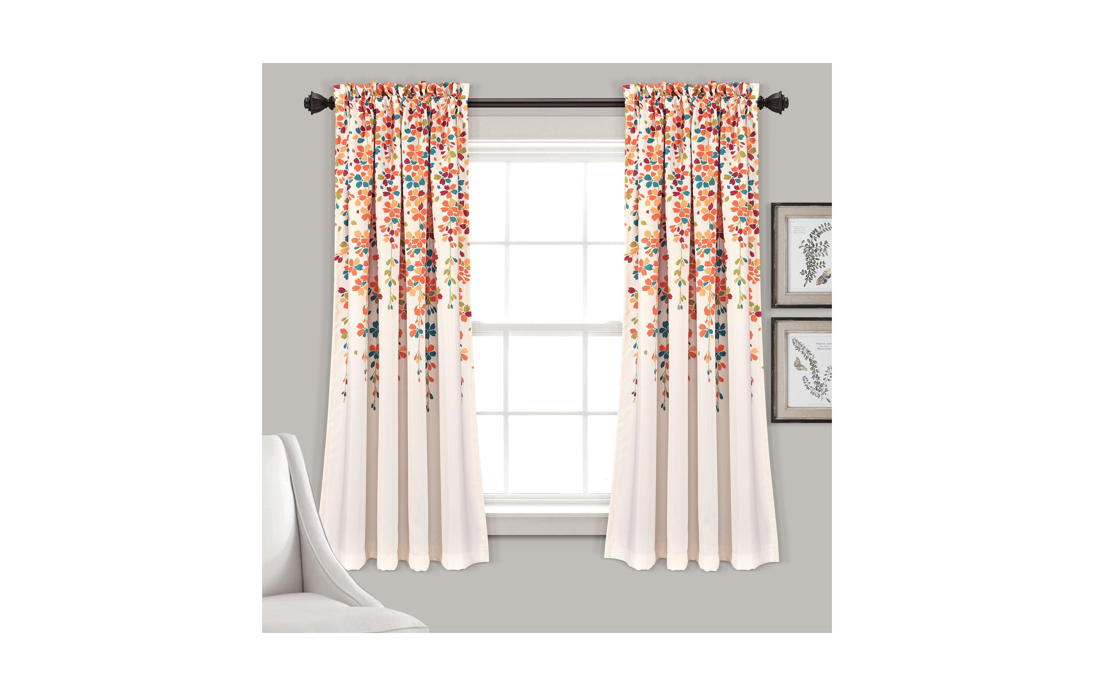 Lush Decor Weeping Flower Room Darkening Window Curtain Panels Pair Turquoise & Tangerine - Floral Curtains for Bedroom