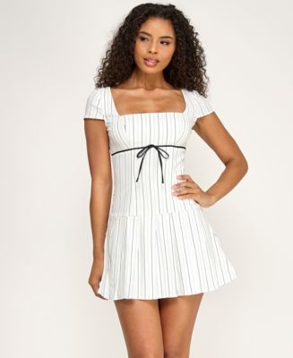 B Darlin Juniors' Striped Pleated Mini Dress - Macy's
