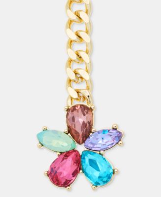 Multicolor Crystal Flower Lariat Necklace, 20" + 3" extender 