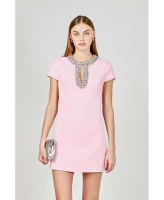 Women's Jewel Trim Neck Mini Dress