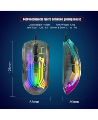 Transparent Wired Gaming Mouse, 12800 DPI Adjustable, RGB Backlight, Ergonomic Lightweight Mouse for Gamers & Office Workers