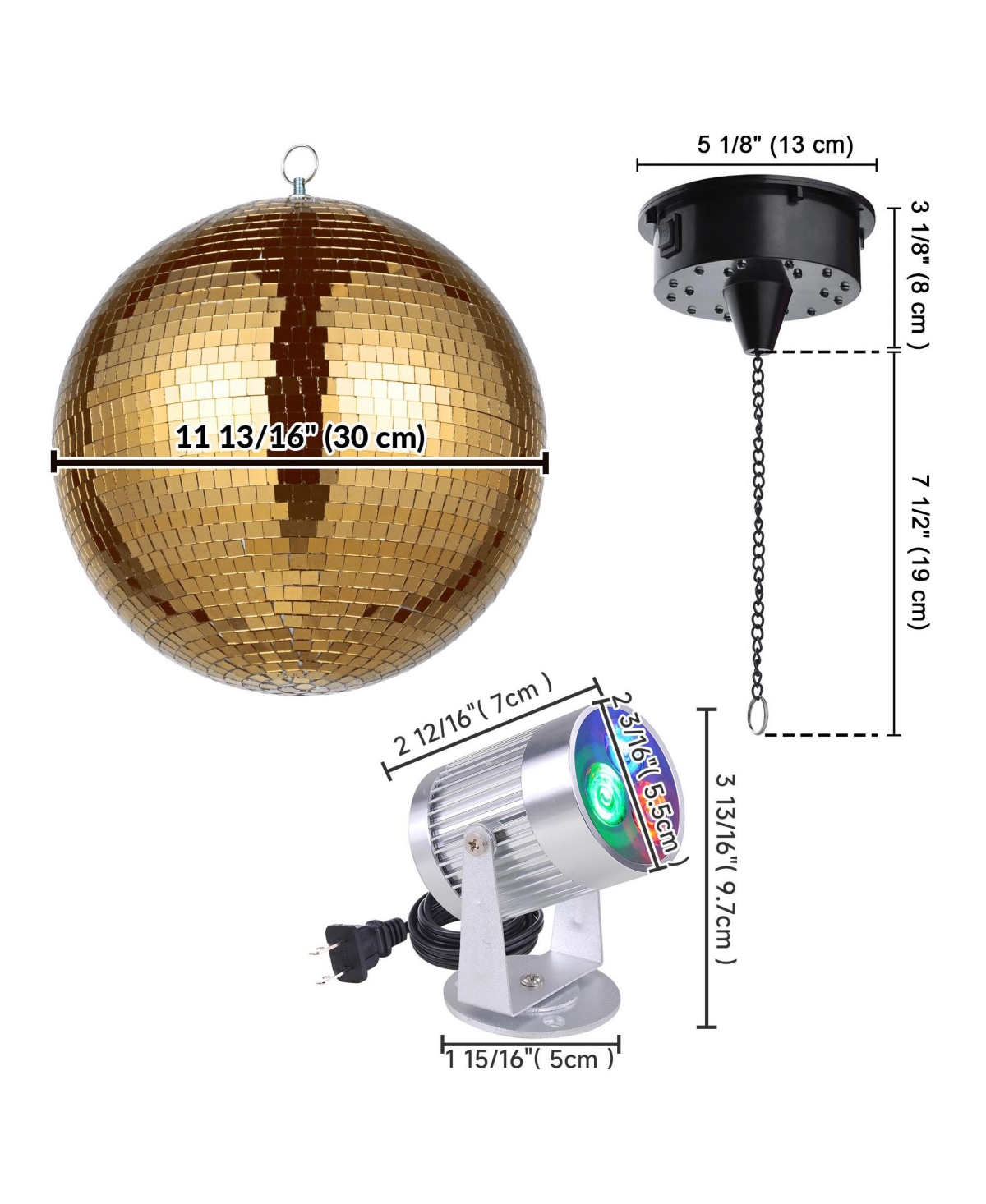 Yescom 12" Party Mirror Ball w/ 2 Rgb Spotlights Rotating Motor Dance Club Event