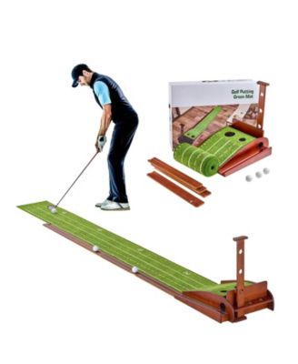 Golf Putting Mat Indoor 2-Hole Green with Ball Return Alignment Guide and Base