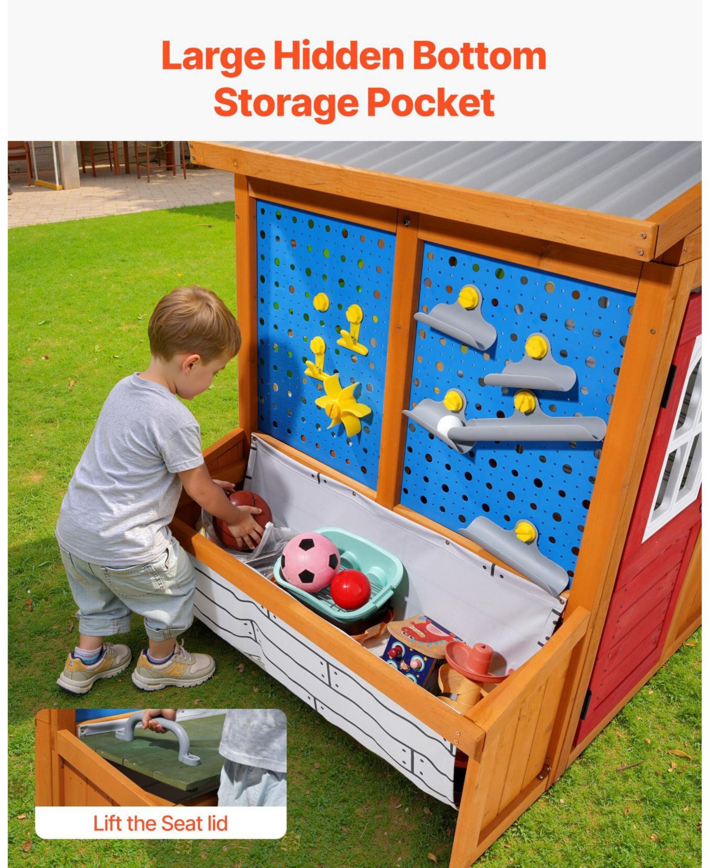 Детская игрушка SUGIFT Cedar Wood Playhouse with Functional Doorbell, Windows & Storage Pockets, цвет: Коричневый — фото 7