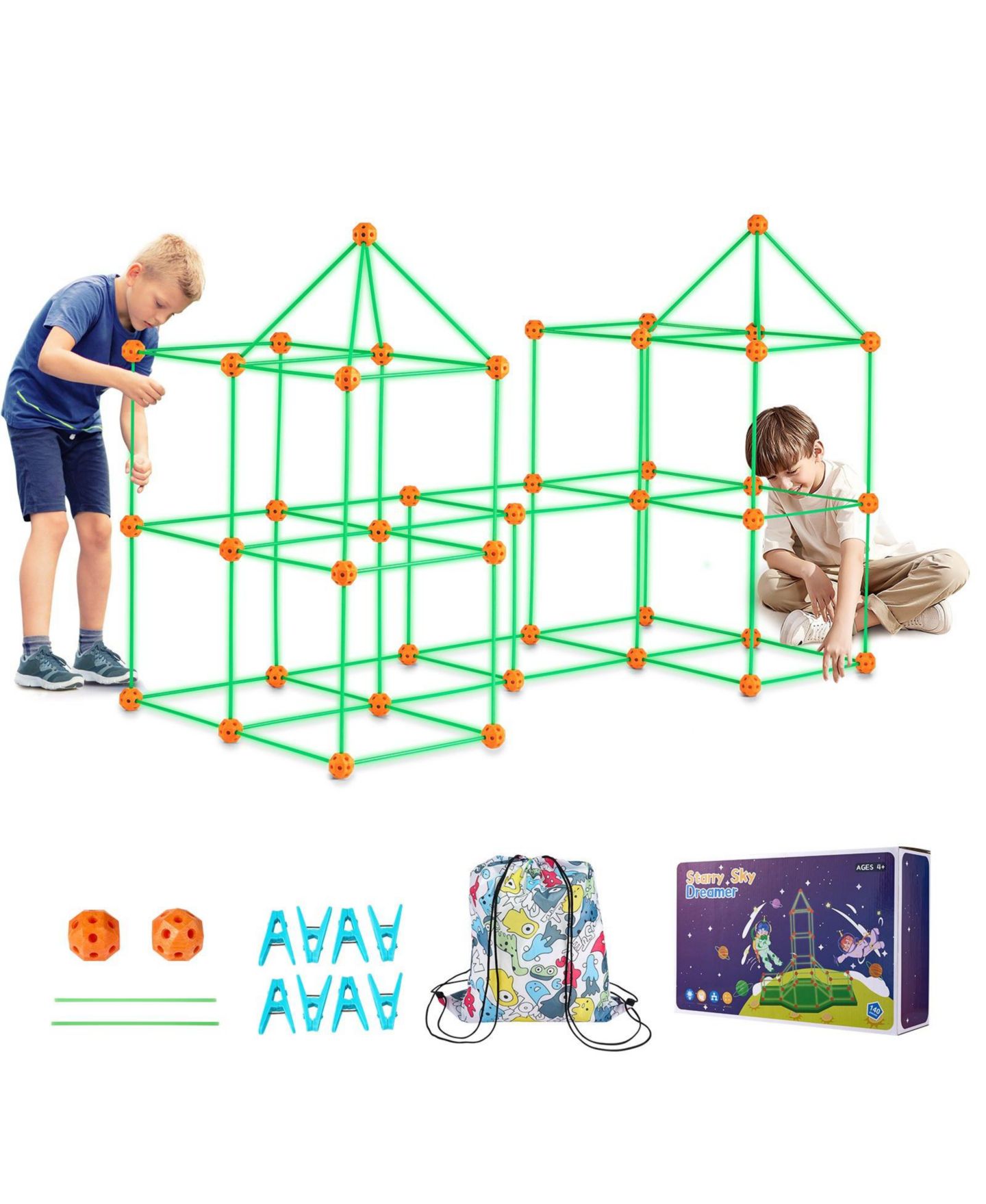 Детский конструктор SUGIFT Glow-in-the-Dark Fort 140-Piece Building Kit, Ages 4+, цвет: Зелёный — фото 1