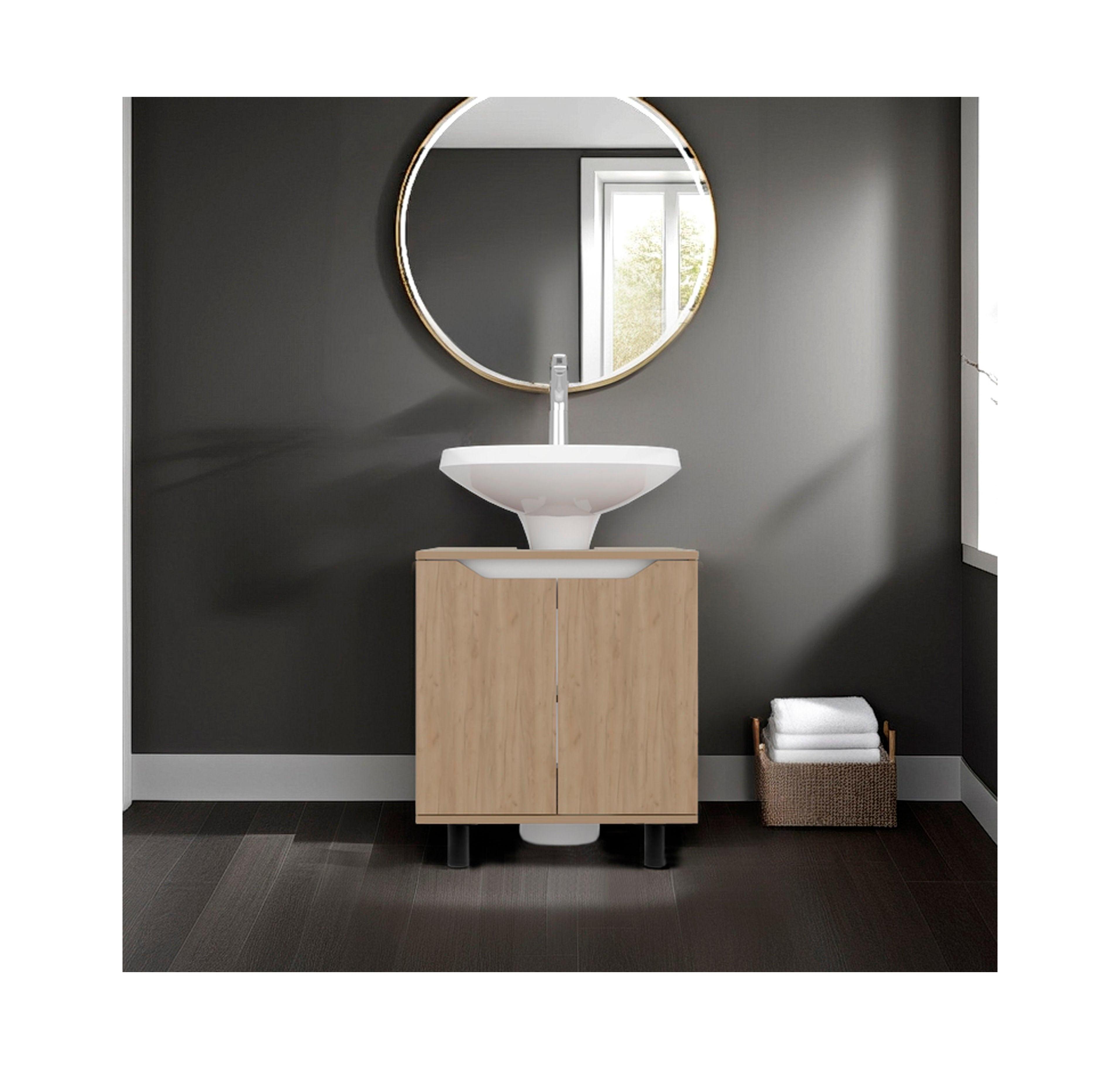 Fm Furniture Jerome Under Sink Storage Cabinet with Open Shelves for Bathroom Organization, Natural oak