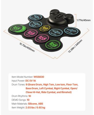 Roll-Up Electric Drum Set 9 Pads with Speakers Pedals Sticks MIDI