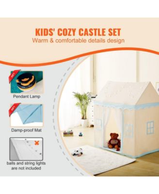 Kids Play Tent with Mat & Lamp, Castle Design, Beige