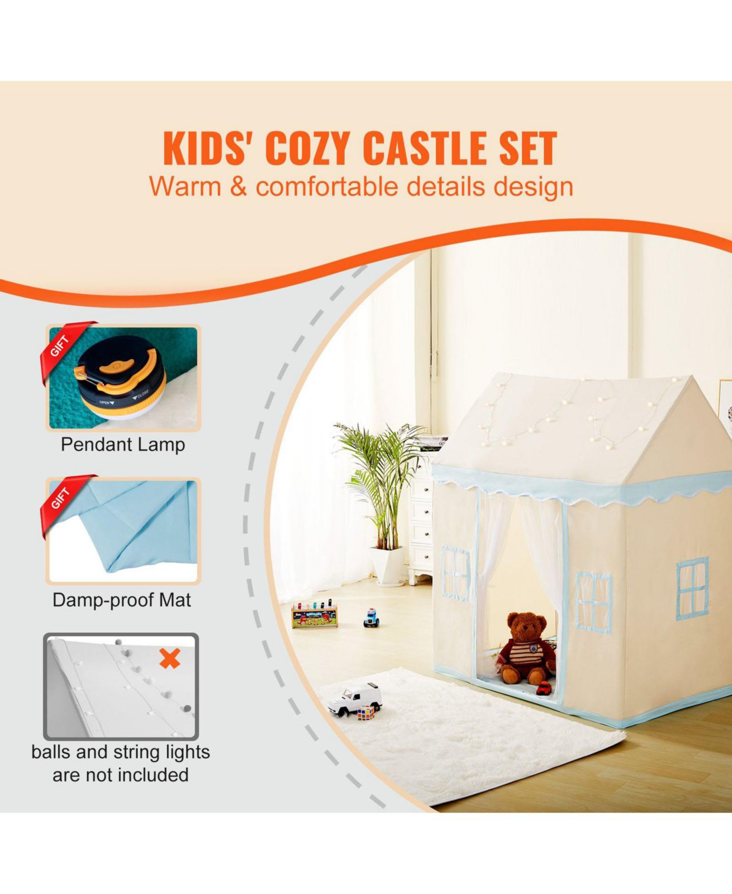 Детская игрушка SUGIFT Castle Design Play Tent with Mat & Lamp, Ages 3+, цвет: Бежевый — фото 8