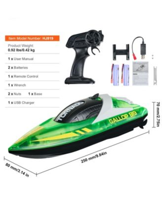 2.4GHz RC Racing Boat with LED Navigation Lights & Waterproof Design, Green