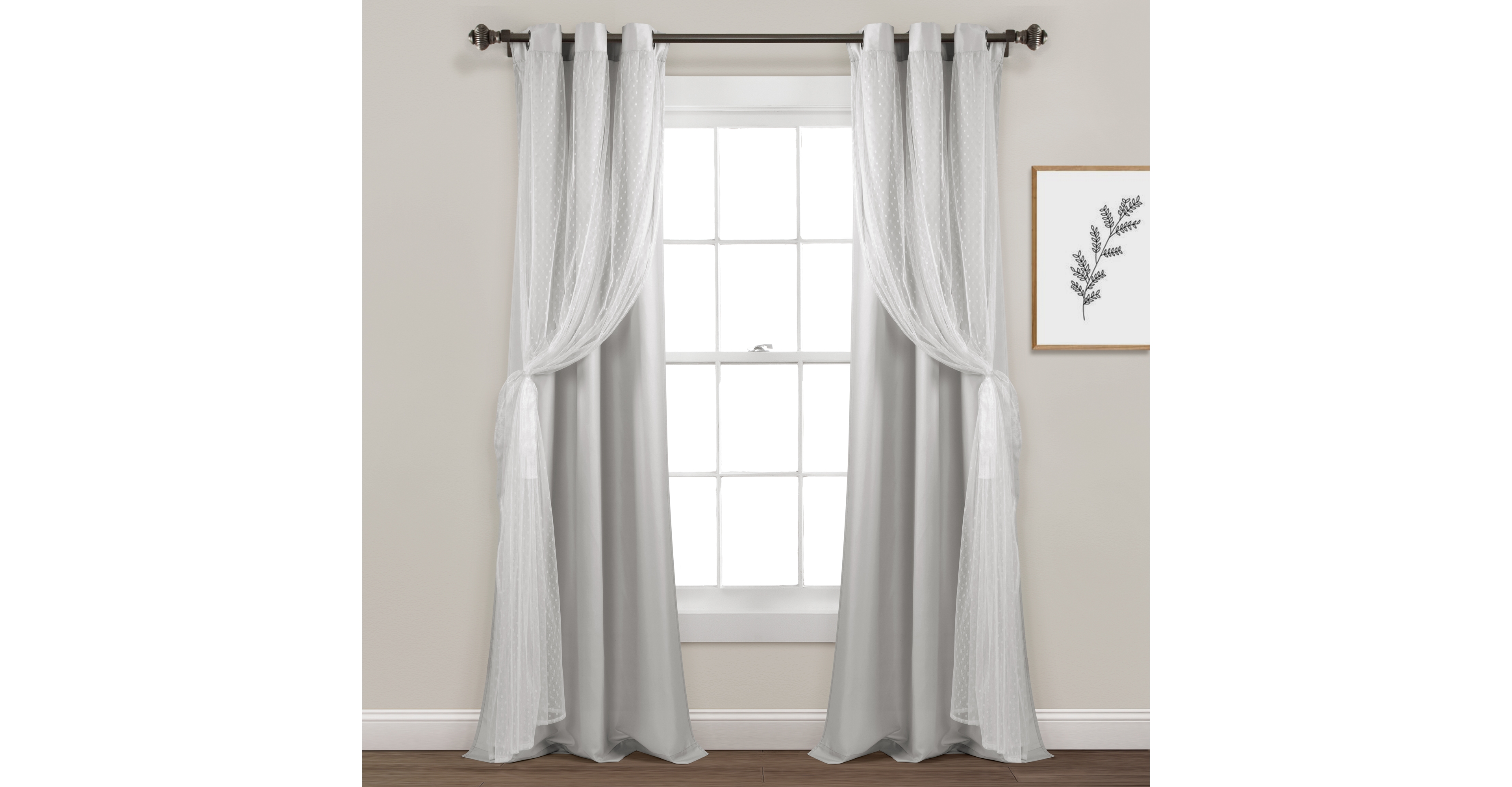 Lush Decor Cottage Polka Dot Sheer Window Curtain Panel Including Tieback