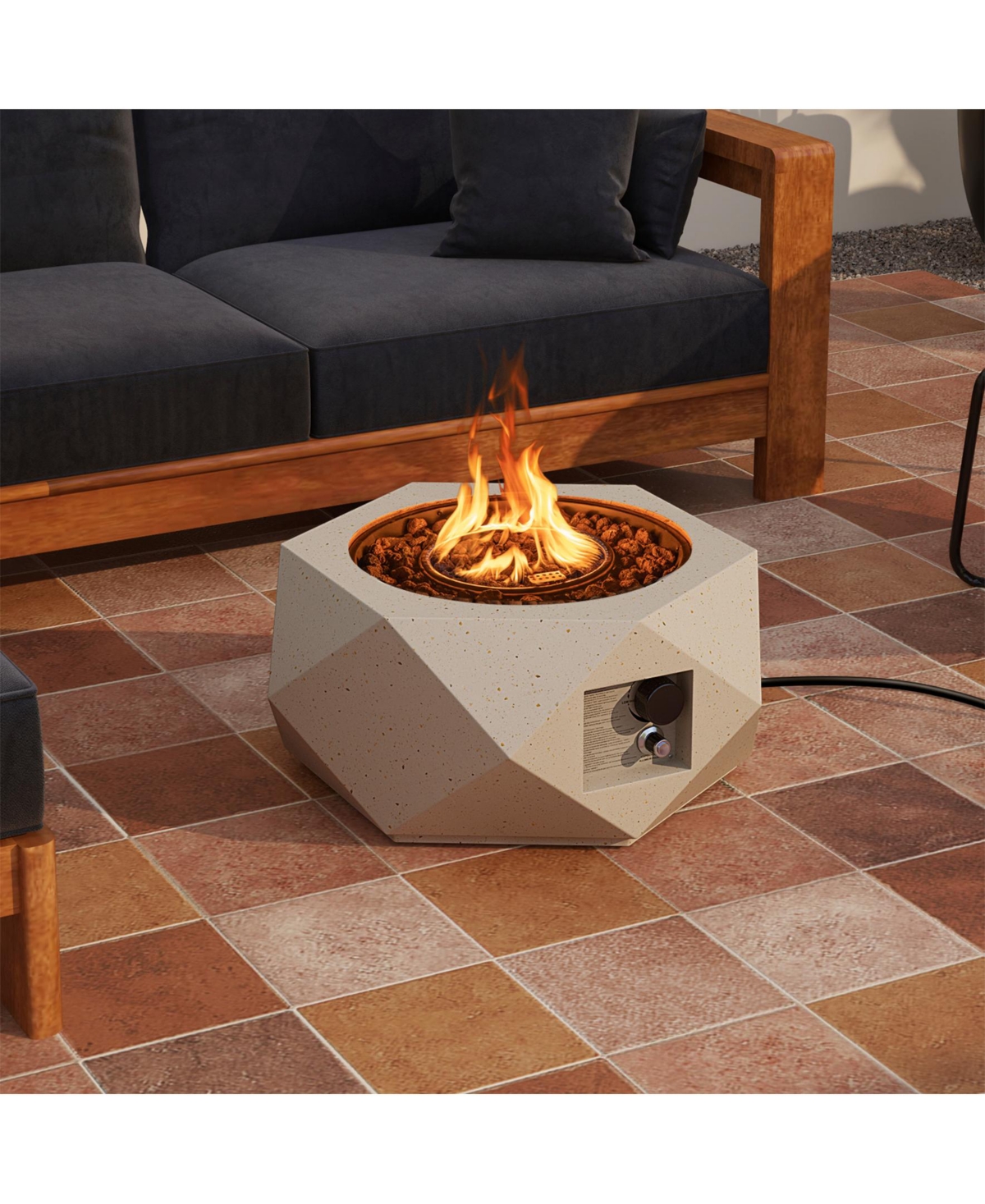Sugift 28 Inch 40000 Btu Hexagon Terrazzo Propane Fire Pit Table with Stainless Steel Burner