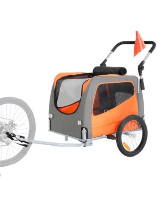 Dog Bike Trailer 2-in-1 Pet Stroller Carrier 66 LB Capacity Orange Gray