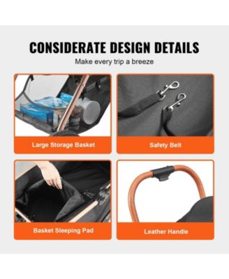 Pet Stroller 4-Wheel Dog Stroller with Brakes Detachable Carrier 66 LB Black