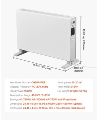 Convection Panel Heater 1500W Wall or Stand Mount with Remote 24H Timer