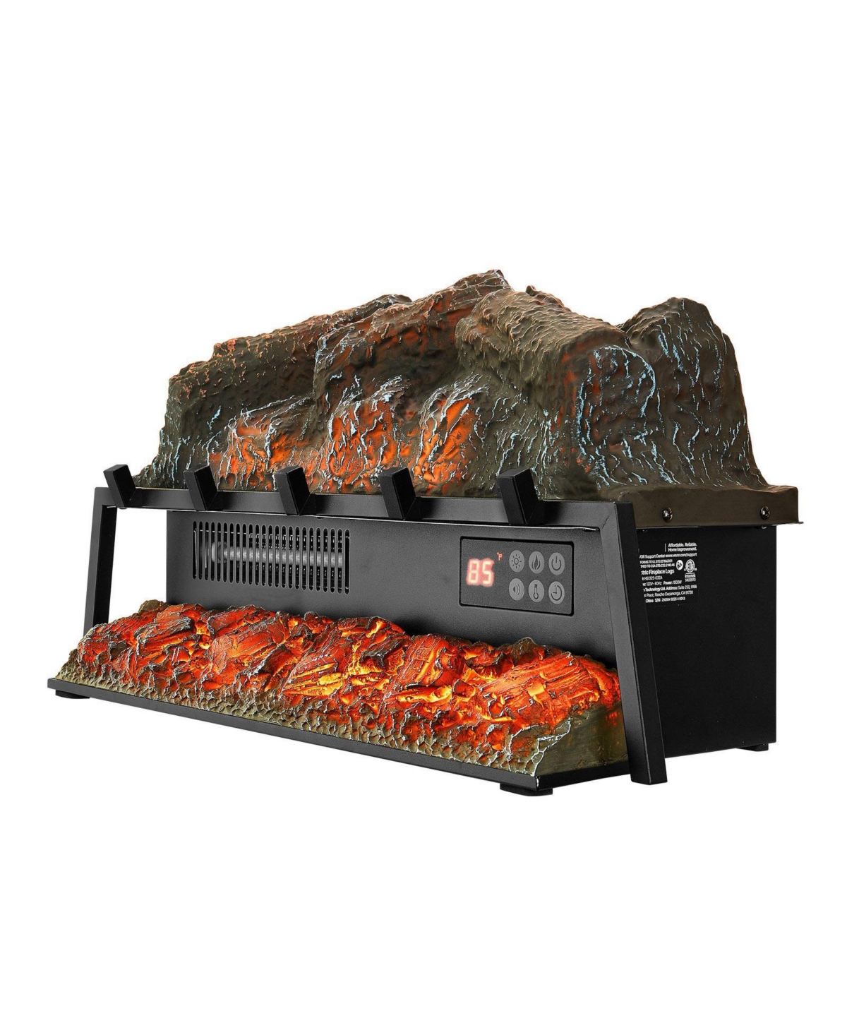 Electric Fireplace Log 25" Insert Heater with Remote Flames Timer Black