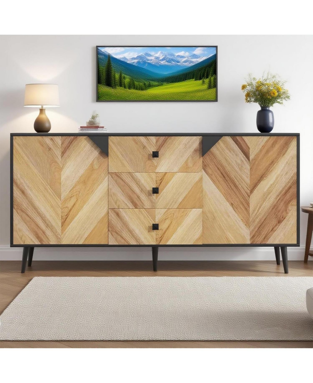 Gaomon 55.1" sideboard buffet with storage, 3 drawers, adjustable shelf and doors; modern freestanding accent cabinet for dining