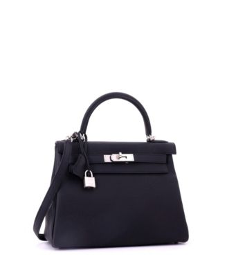 Kelly 28 Handbag Black Togo with Brushed Palladium Hardware