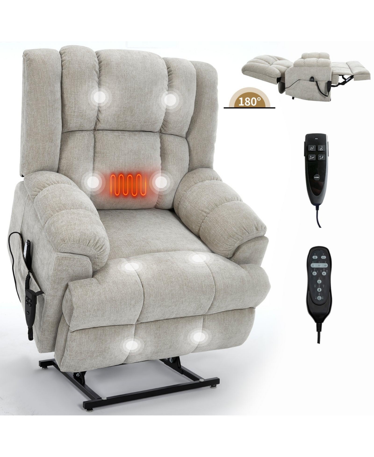 Clihome Power Lift Recliners, Dual Motor Heat Massage Infinite Position Recliner Chair