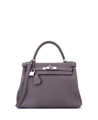 Kelly 28 Handbag Grey Clemence with Palladium Hardware