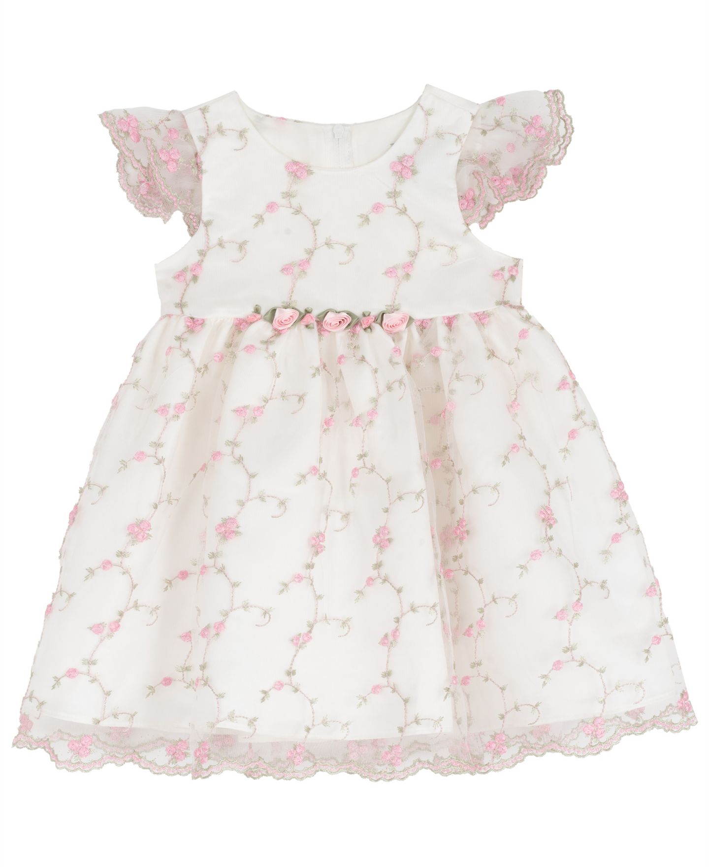 Платье Rare Editions Round Neck Embroidery Dress для девочек-малышей, цвет: Белый — фото 1