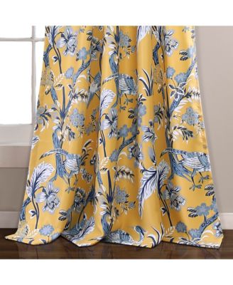 Lush Decor Dolores Light Filtering Window Panels, Pair, 52" W x 63" L, Yellow - Toile Curtains - Floral Bird Print