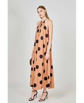 Women's Polka Dot Halter Neck Maxi Dress