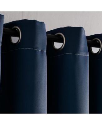 Alexander Color Block Light Filtering Window Curtain Panels Pair 52"W x 84"L Navy & Gold - Modern Curtains for Living Room or Bedroom