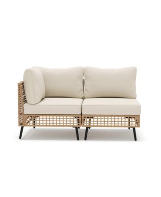 2 Pieces Outdoor Sectional Sofa Set  All-Weather PE Wicker Rattan Patio Conversation Set with Thick Cushions & Coffee Table