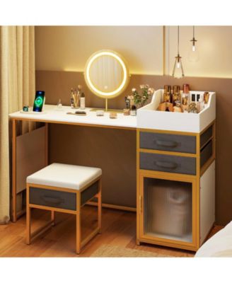 55" Makeup Vanity Desk with Rotatable Lighted Mirror, Storage Dressing Table